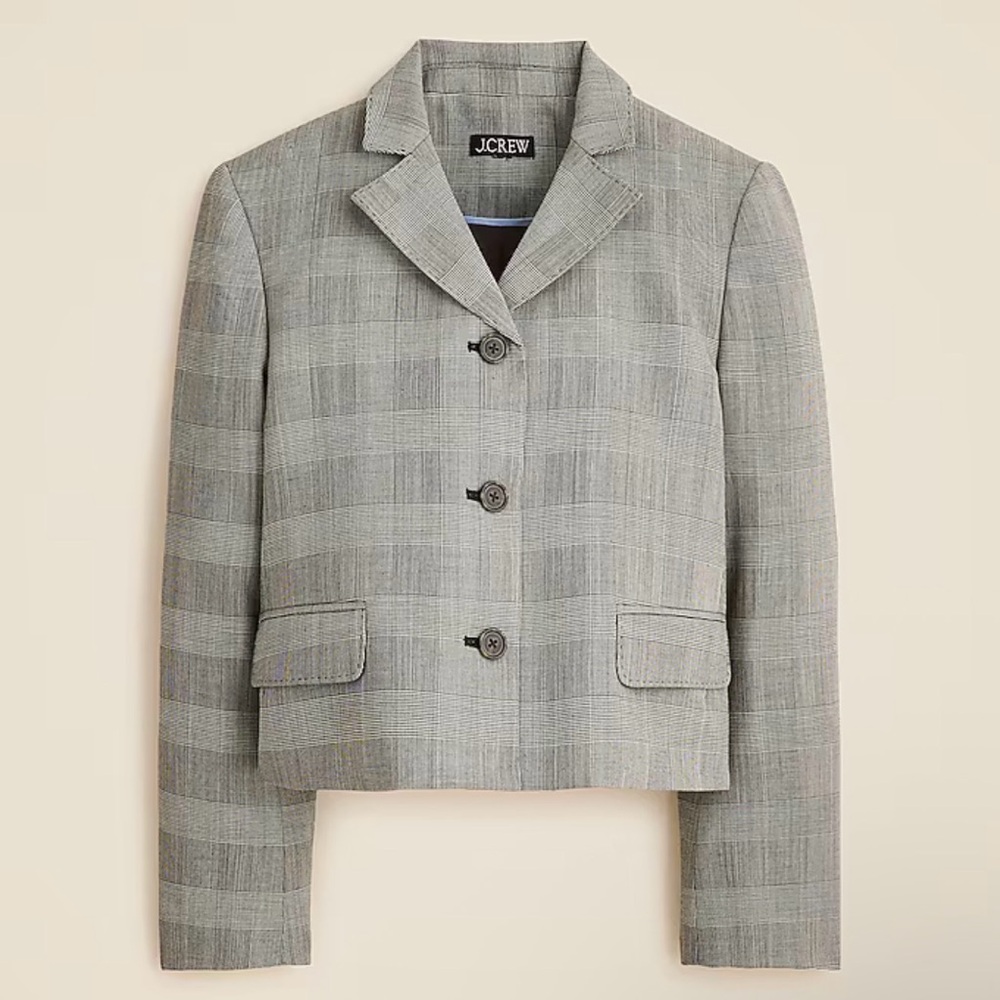 J‎ CREW SIZE 8 Cropped lady blazer in plaid Italian gauzy wool blend CN798 $398
